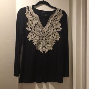 Beautiful black blouse with white embroidery